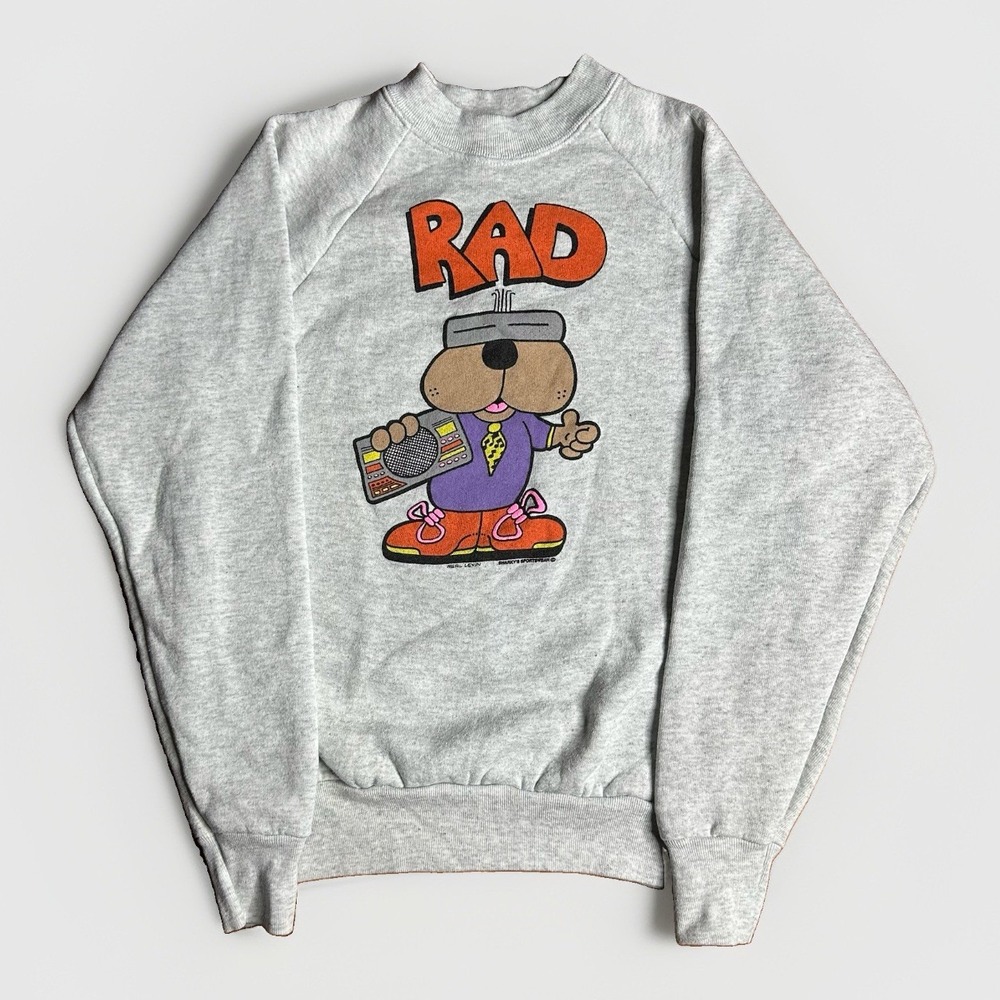 Vintage 90s RAD Cartoon Dog Crewneck Sweatshirt Kids Large Boombox USA Sharkys